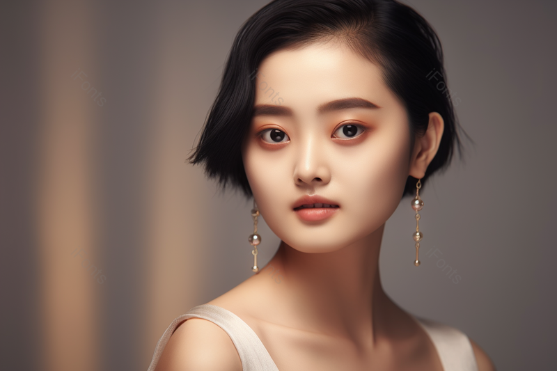 美丽的女孩正脸特写耳环锁骨,高清,摄影图,摄影图片,图片大全,摄影图免费下载